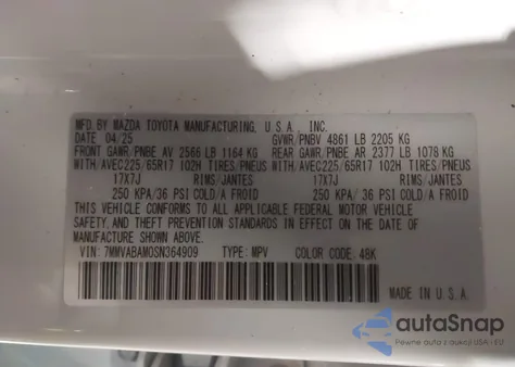 2025 Mazda Cx-50 2.5 S Select Package z USA, uszkodzony, nr VIN 7MMVABAM0SN364909